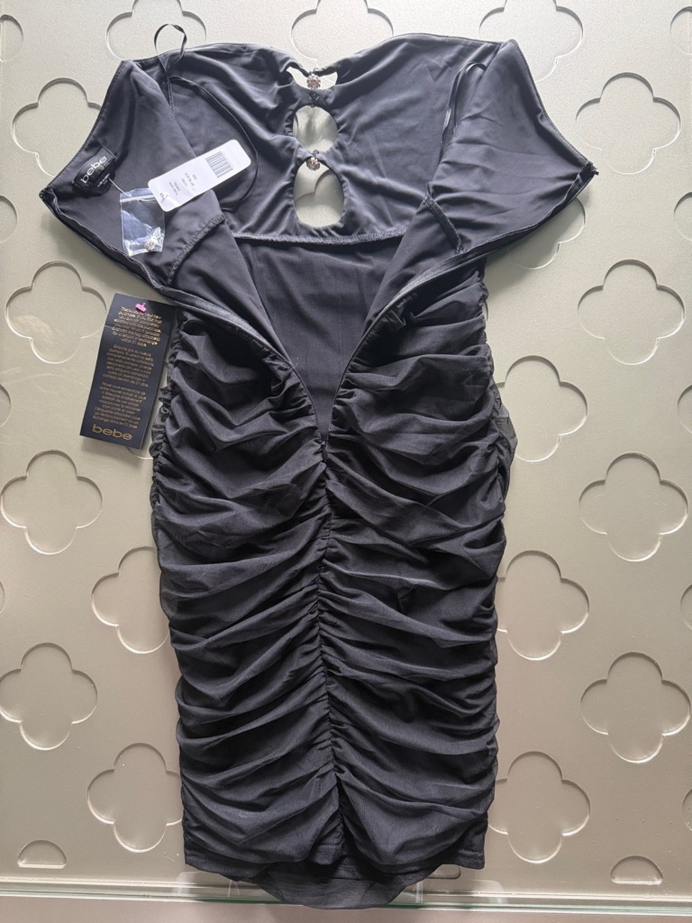 🆕 BEBE Black Tube Mini Dress Strapless Bodycon Cutouts Crystals Women’s Size XXS - Picture 13 of 16